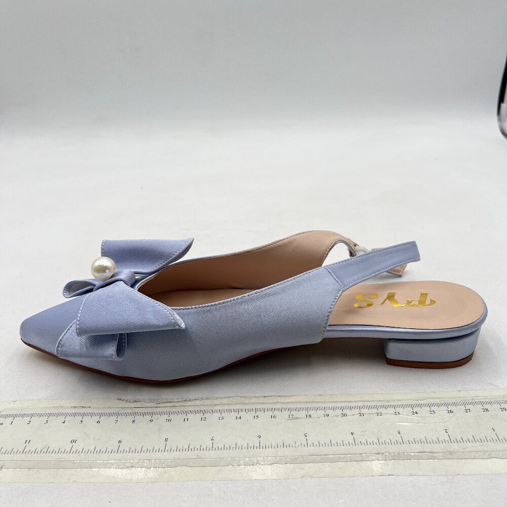 Fys Light Blue Pearl Bow Pointed Toe Pumps Slip On Singbacks Daily Shoes View 2